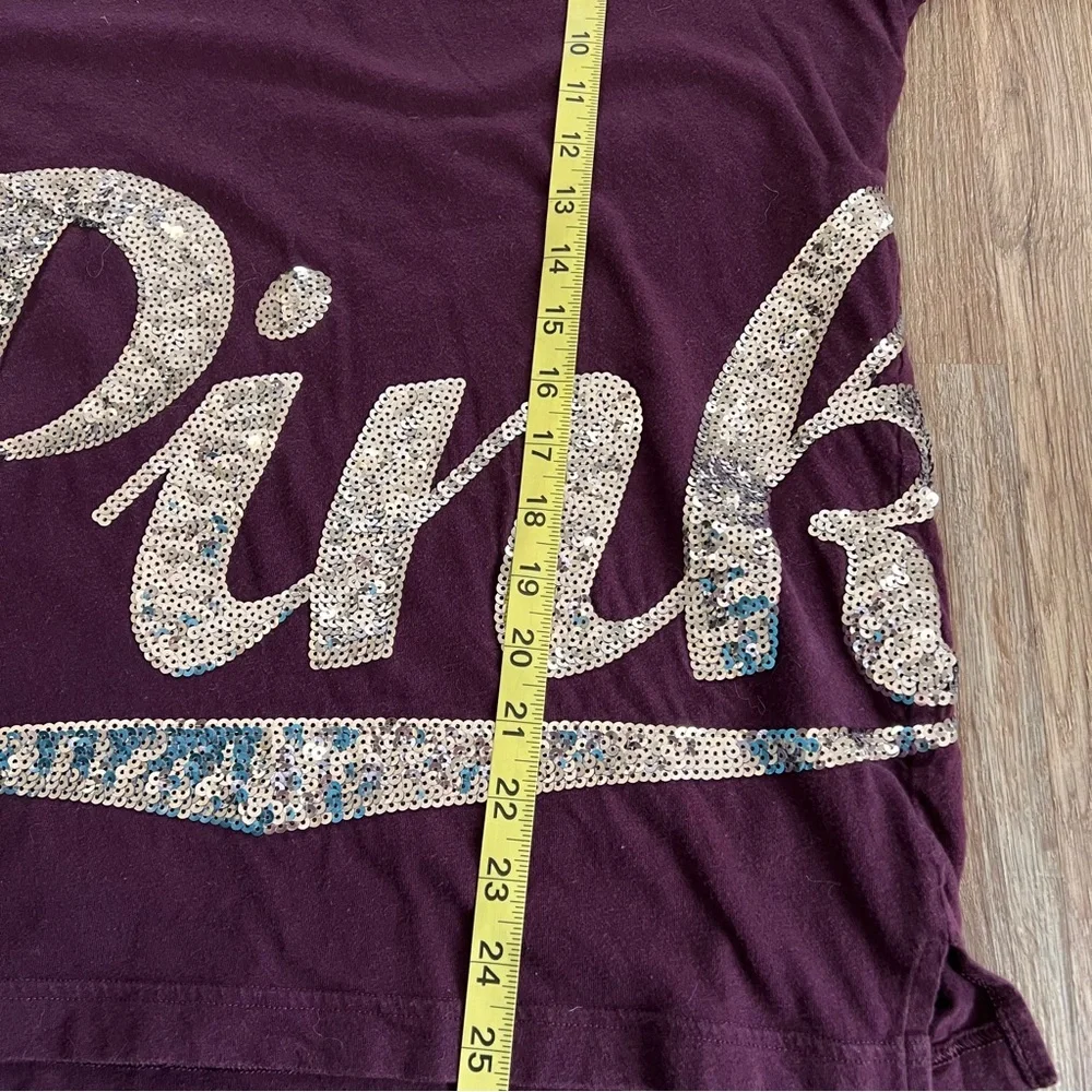 PINK VICTORIA'S SECRET Vtg Pink Bling Sequin Campus Longs Sleeve Tee